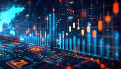 Obraz premium Vibrant Financial Charts and Graphs with Business Icons - Creative and Detailed Illustration