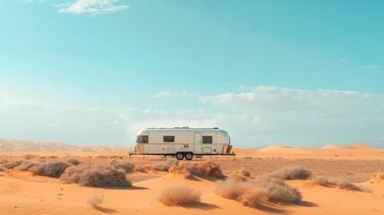 Obraz premium A white camper is parked in the desert