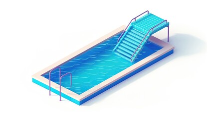 Isometric 2d icon of a swim diving board perfect for web design set against a white background