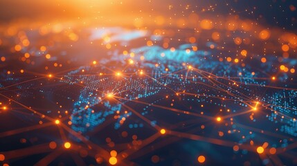 Global business network with world map and connecting flight paths