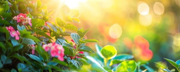 Renewable energy for garden maintenance close up, focus on, copy space Bright and vibrant colors Double exposure silhouette with plants