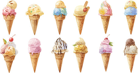 ice cream cone watercolor clipart	