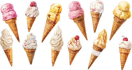 ice cream cone watercolor clipart	