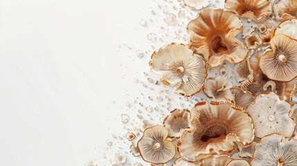 Elegant arrangement of beige flowers against a soft cream background, creating a delicate and artistic composition.