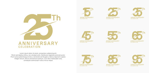 anniversary logotype vector set with gold color and slash for celebration day