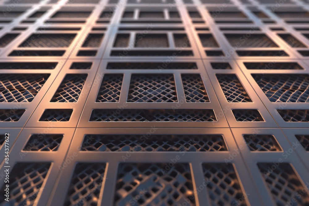 Poster 3d illustration of a grid pattern with protruding and recessed squares , generated by ai