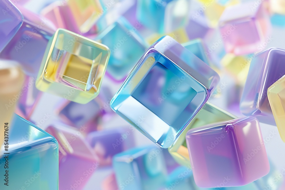 Poster 3d rendering of an abstract floating cube with soft edges and pastel colors, generated by ai