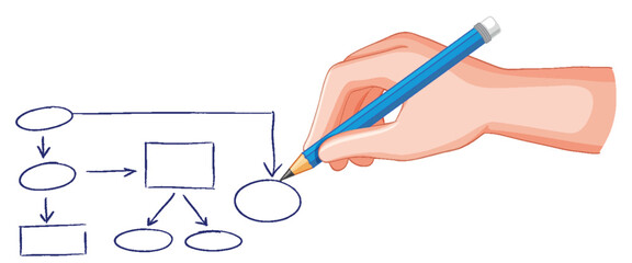 Illustration of hand drawing a flowchart