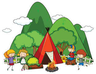 Kids enjoying a camping trip outdoors