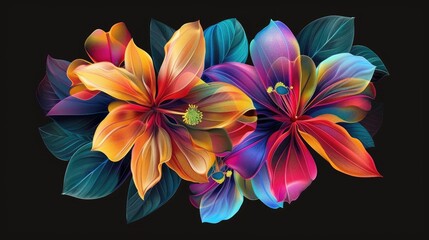 Vibrant flower design on black backdrop