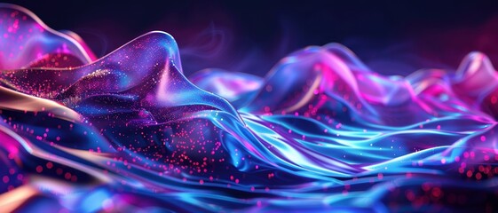 Obraz premium Abstract digital landscape with neon lights, fluid forms, and futuristic style,