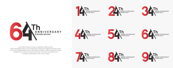 anniversary logotype vector set. red and black color with slash for celebration day