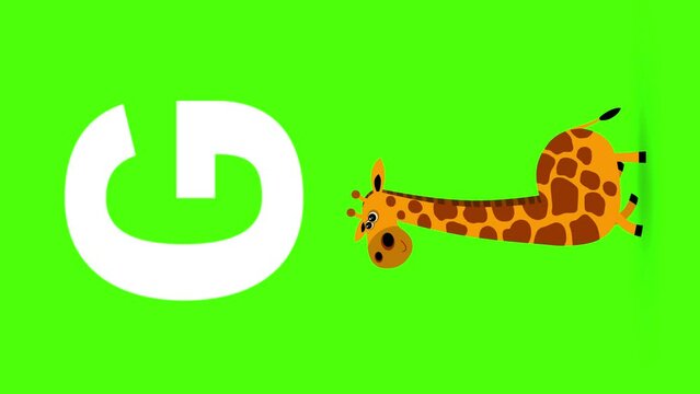 G letter big color vertical like giraffe cartoon animation. Animal loop. Educational serie with bold style character for children. Good for education movies, presentation, learning alphabet, etc...