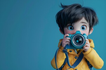 childish boy photographer cute character style 3D rendering  , generated by ai