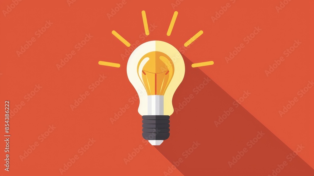 Poster 2d isolated element of a flat style lightbulb with an extended shadow bright idea at your fingertips