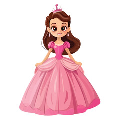 Fototapeta premium Cartoon beautiful princess in Pink dress isolated on white solid background