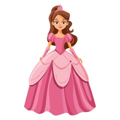 Fototapeta premium Cartoon beautiful princess in Pink dress isolated on white solid background