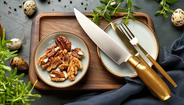 Cuchillo y tenedor con nueces
