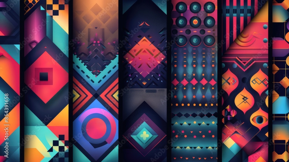 Poster Different colorful background patterns with geometric shapes