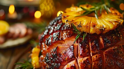 A deliciously sticky pineapple glazed ham perfect for holiday gatherings.