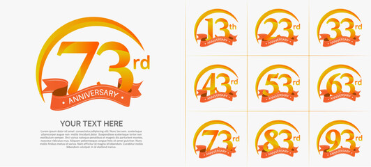 anniversary logotype set vector, orange color with ribbon for special day celebration