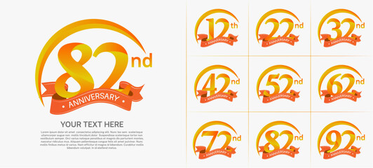anniversary logotype set vector, orange color with ribbon for special day celebration