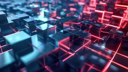 Obraz premium Abstract 3D Render of Cubes With Neon Lights