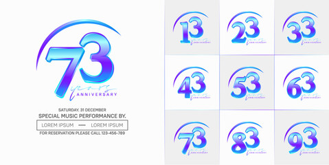 anniversary logotype set vector, blue metallic color with swoosh for special day celebration