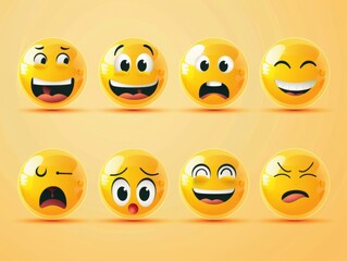 Obraz premium Vector illustration. A set of emoticons. A package of emoji icons. Funny yellow faces. Emoji Day