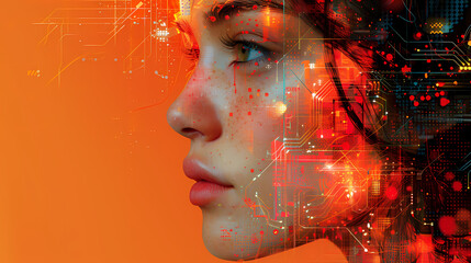 The world of AI with this illustration of a woman in a futuristic setting. Advanced algorithms, neural networks, and cutting-edge technology, the transformative power of artificial intelligence.