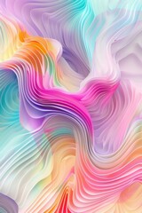 Obraz premium Flowing, layered waves in pastel colors, creating a smooth, three-dimensional abstract design with soft gradients in pink, blue, yellow, and green tones.