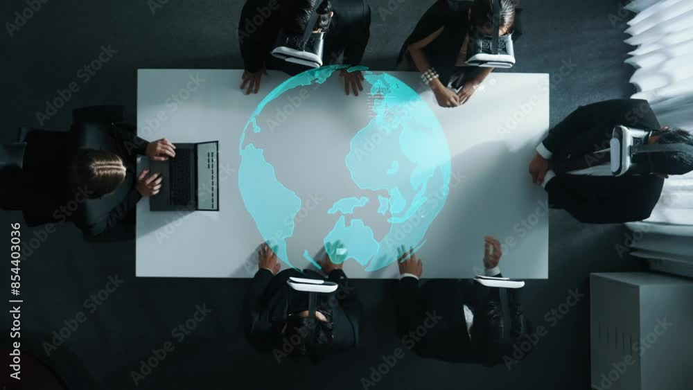 Aufkleber professional business people wearing vr glass while working by using metadata in virtual world with 