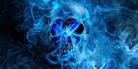 A skull is shown with a blue flame surrounding it. Generate AI image