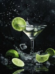 Lime Splash in Martini Glass with Ice