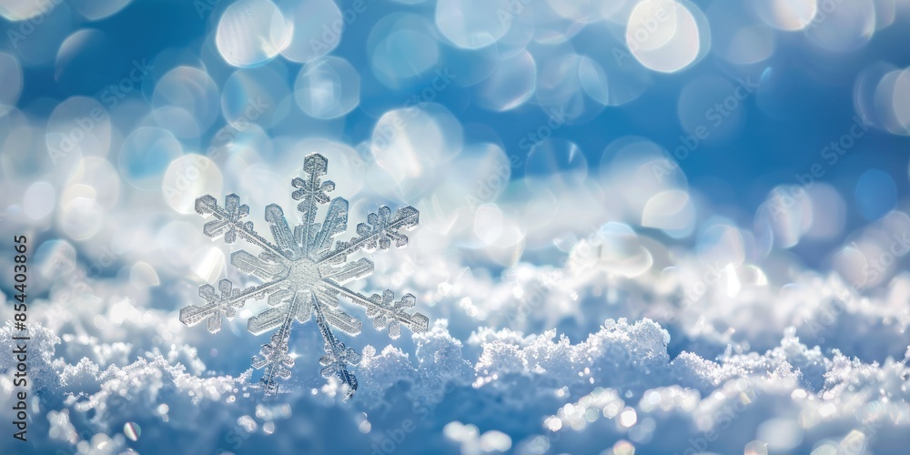 Poster a snowflake is on the ground in front of a blue sky. generate ai image