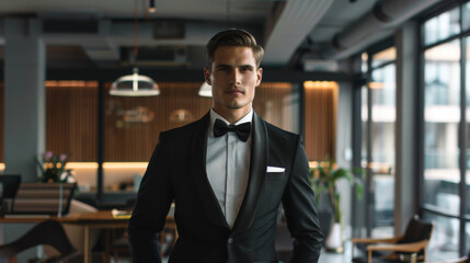 Male business man in a tuxedo in the office