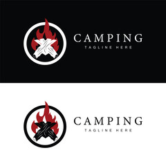 Simple vector outdoor camping logo, wild adventure template with old vintage style