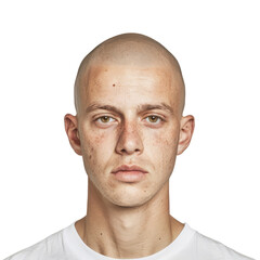 Bald Man with Serious Expression isolated on transparent background.