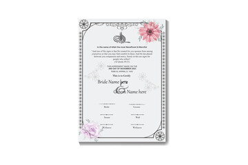 Luxury Muslim Marriage Certificate Template Design With Floral Design 