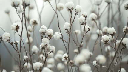 Fototapeta premium Cotton twigs in forest painted white
