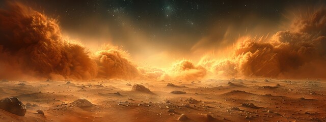 Obraz premium Sandstorms swirling in the distance, adding a sense of danger and chaos.