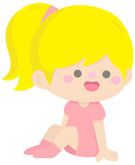 Cute girl sitting in Children Style Cartoon illustration