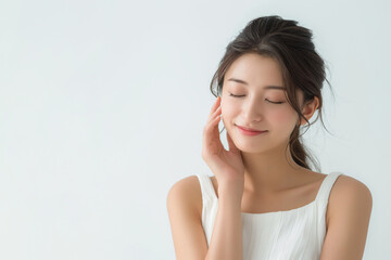 Naklejka premium アジア人女性のスキンケア・美容イメージのポートレート