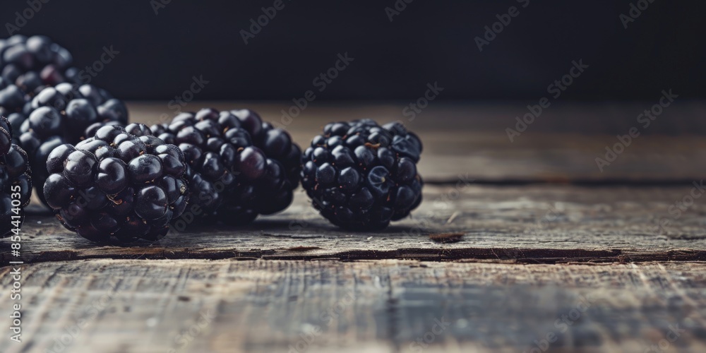 Wall mural a bunch of blackberries are on a wooden table. generate ai image - Wall murals