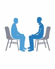 Fototapeta premium Vector illustration of two people sitting face-to-face in conversation. Concept of communication, meeting, or psychological therapy.