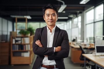 Fototapeta premium portrait of a Asian businessman with arms folded looking at the camera