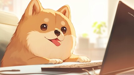 デスクワークをしているかわいい犬7