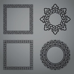 Set of decorative frames Elegant vector element for design in Eastern style, place for text. Floral black and gray borders. Lace illustration for invitations and greeting cards