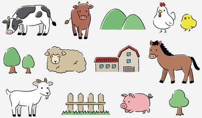 かわいい牧場の動物たちイラストセット © ナナメニコ