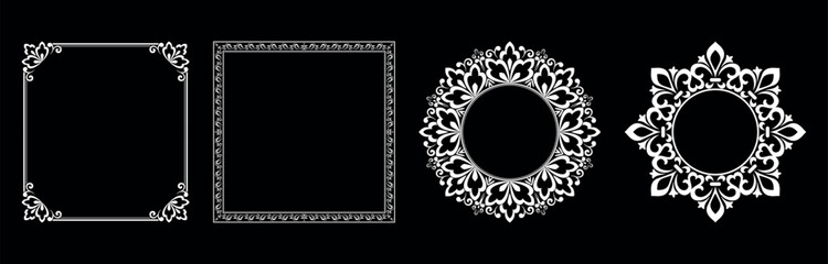 Set of decorative frames Elegant vector element for design in Eastern style, place for text. Floral black and white borders. Lace illustration for invitations and greeting cards.